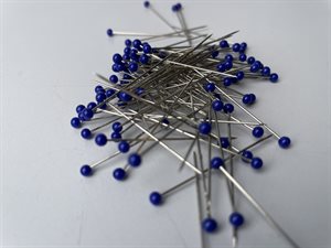 Glashoved knappenåle - 10 gram i æske, kobolt